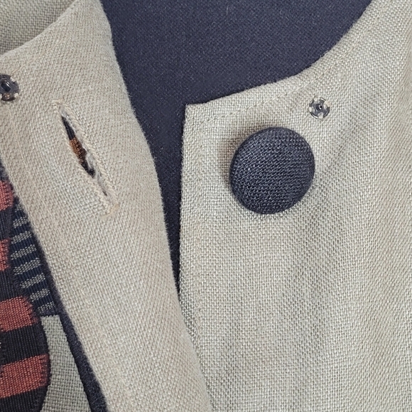 Beppa Linen Art-To-Wear Abstract Collarless Button Front Top  / Blazer - Size M - Picture 7 of 11